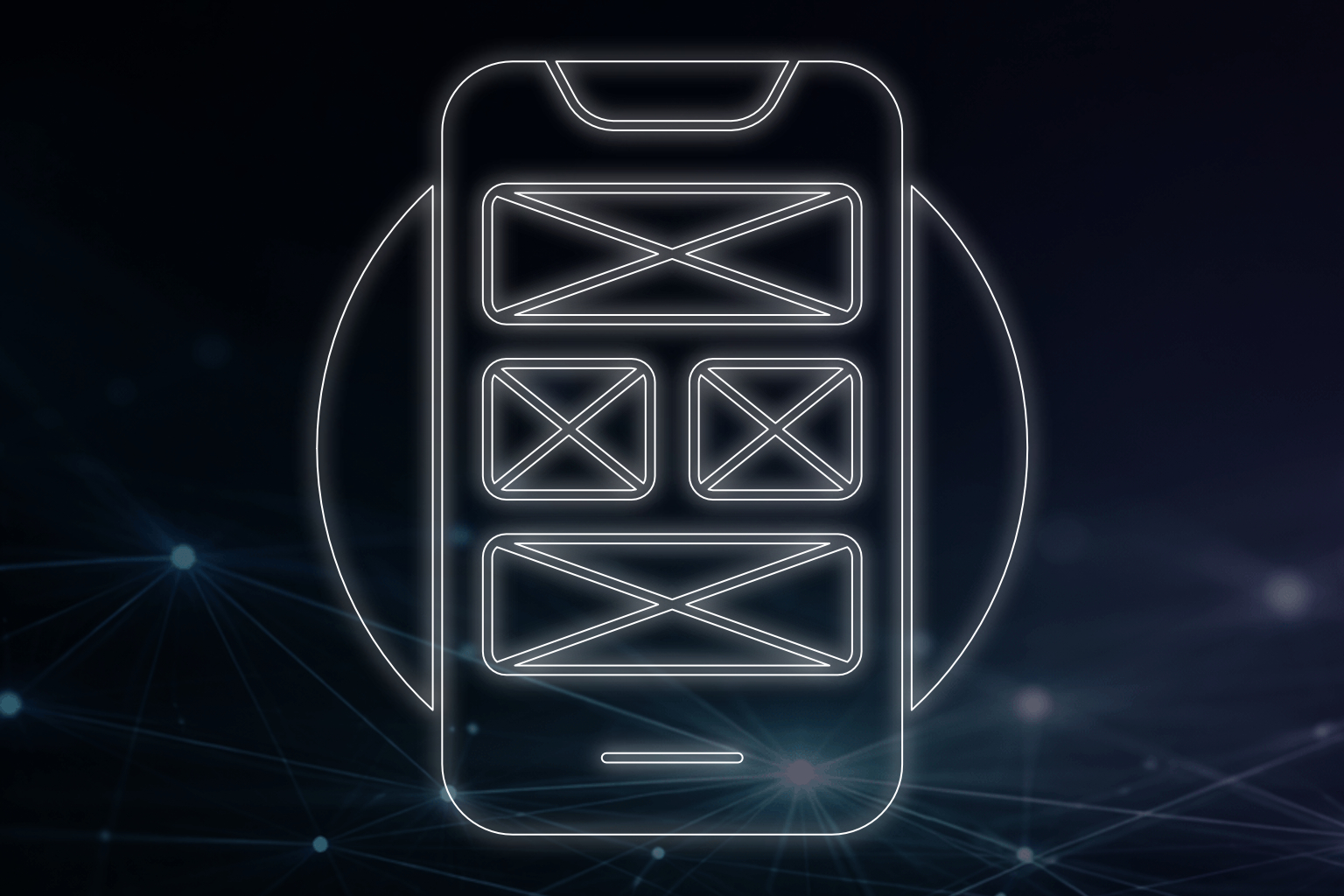 Mockup Generator Symbol mit Smartphone-Wireframe und UI-Layout-Platzhaltern.